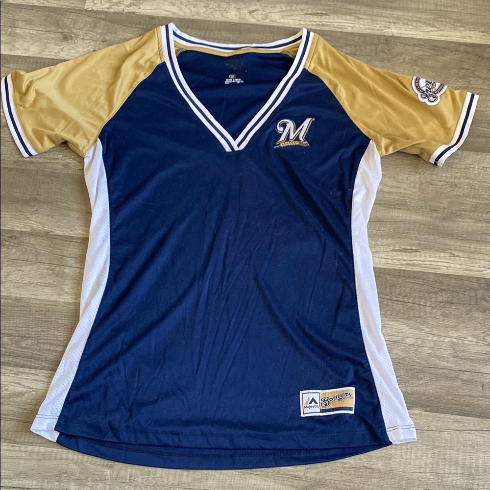 Brewers Navy and Gold V-Neck Jersey - Picture 1 of 1